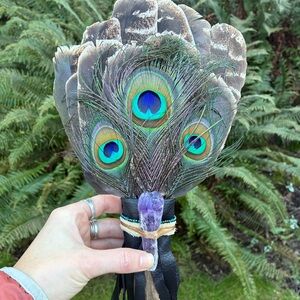 Beautiful Feather Smudge Fan with Amethyst